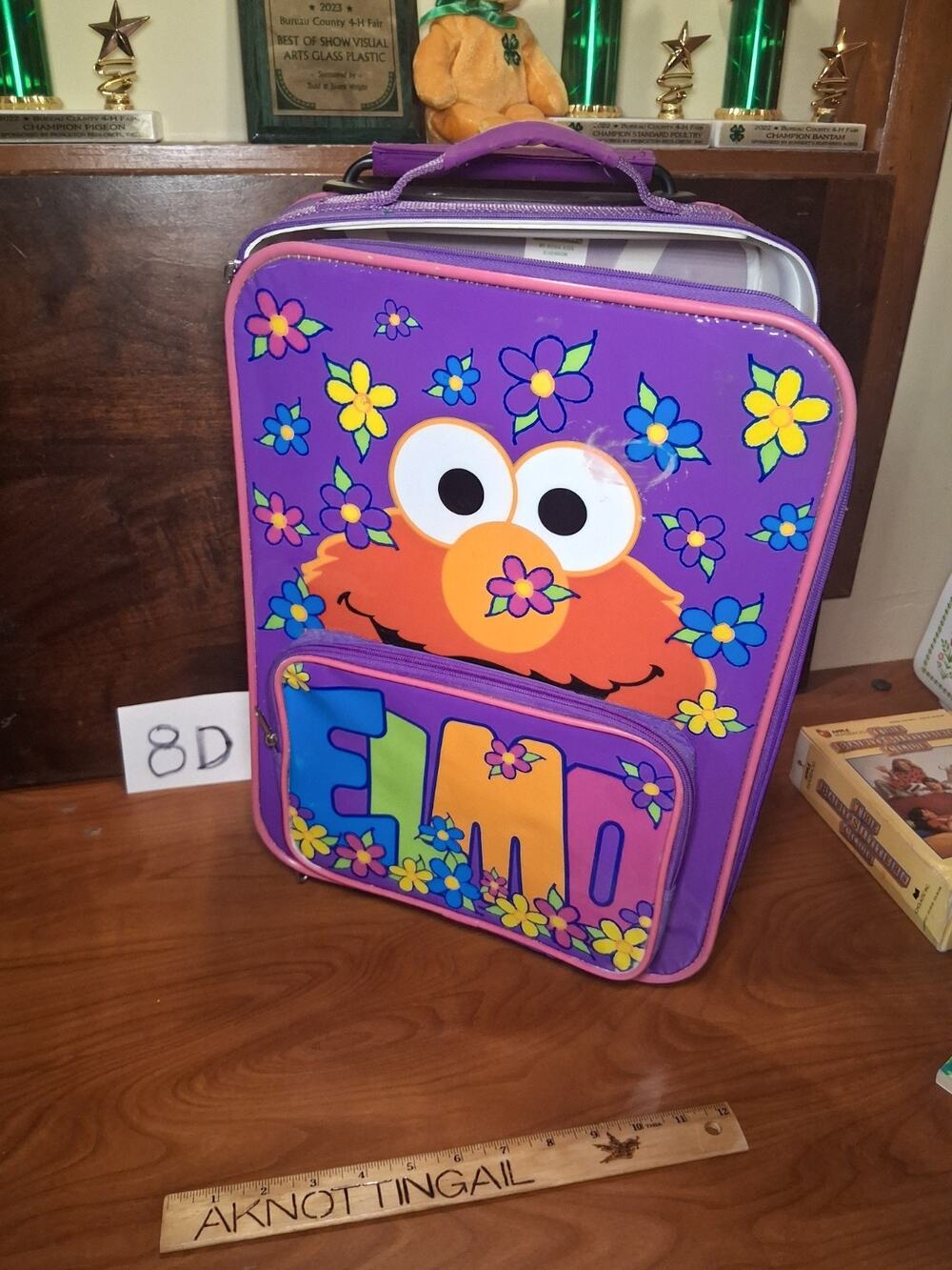 Vintage Sesame Street Elmo Vinyl Rolling Suitcase